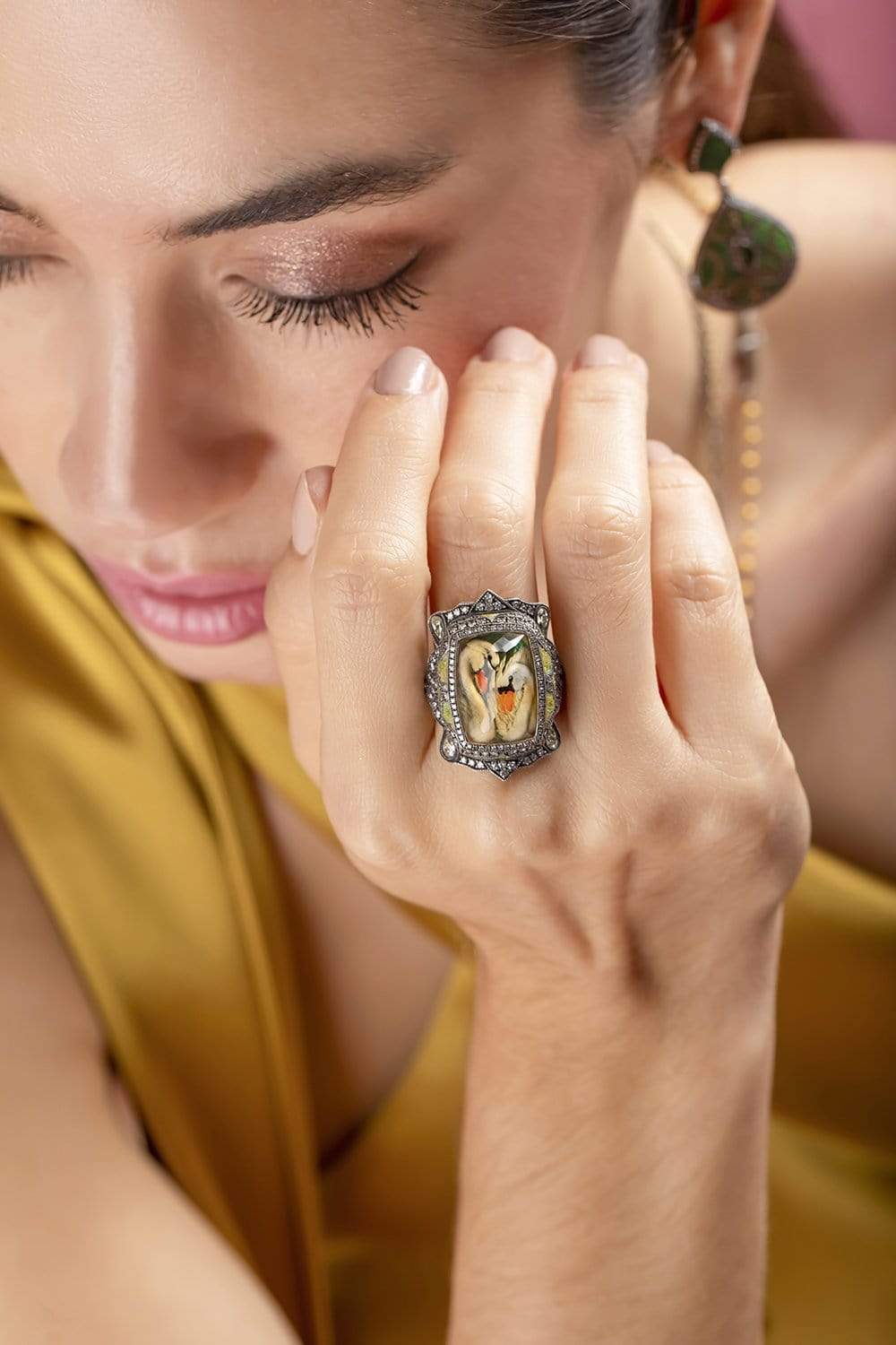 SEVAN BICAKCI-Carved Swans Ring-YELLOW GOLD