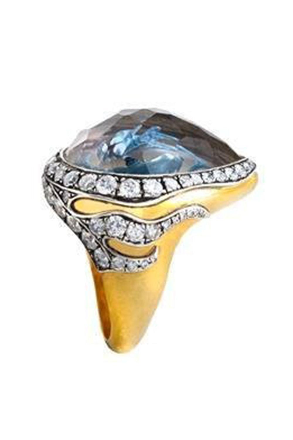 Rock Quartz Diamond Dolphin Ring-YELLOW GOLD-7.75-JEWELRYFINE JEWELRING-SEVAN BICAKCI