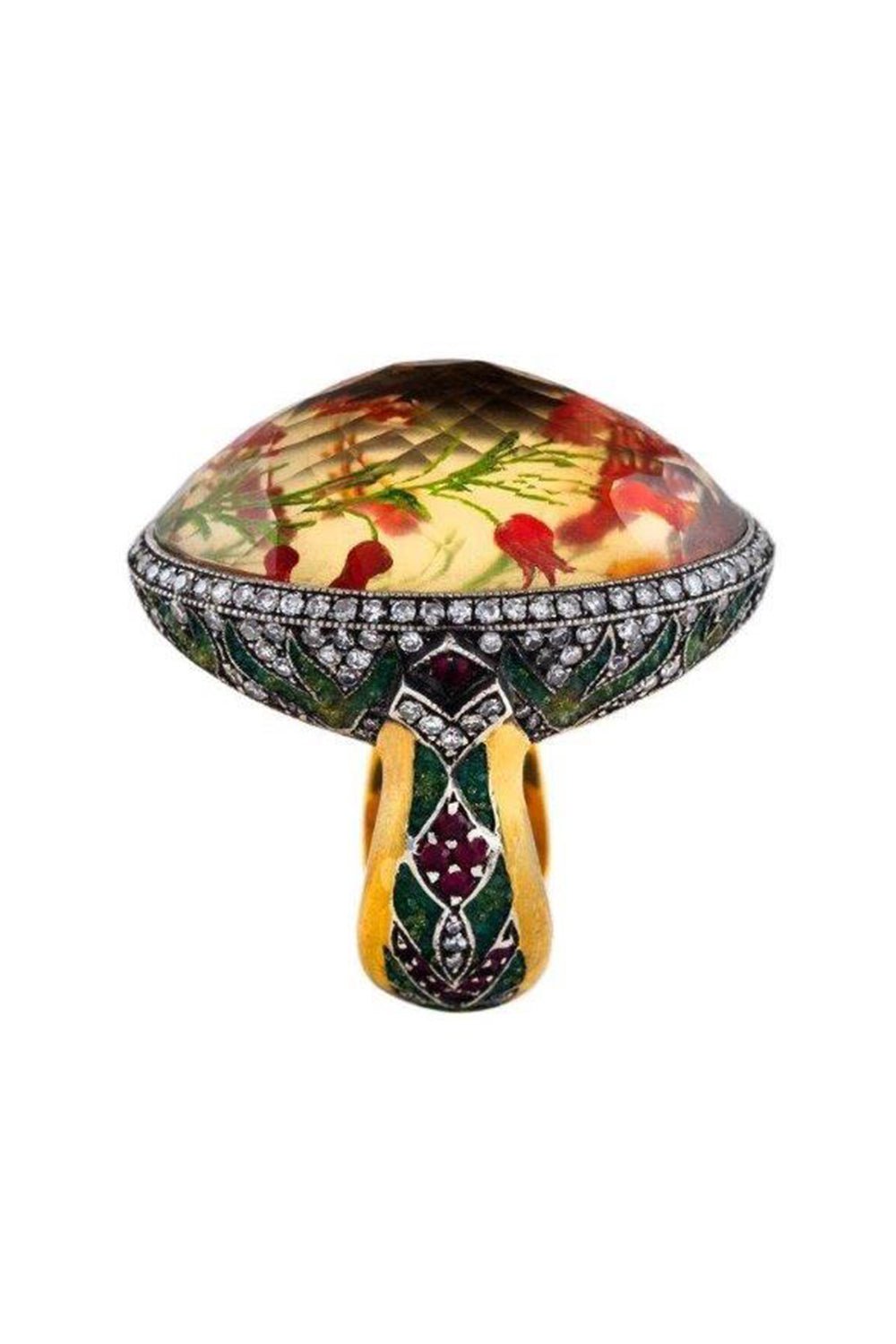 SEVAN BICAKCI-Carved Citrine Tulip Micro Mosaic Ring-YELLOW GOLD