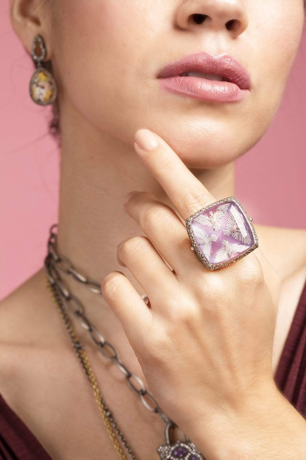 SEVAN BICAKCI-Carved Amethyst Dove Ring-YELLOW GOLD