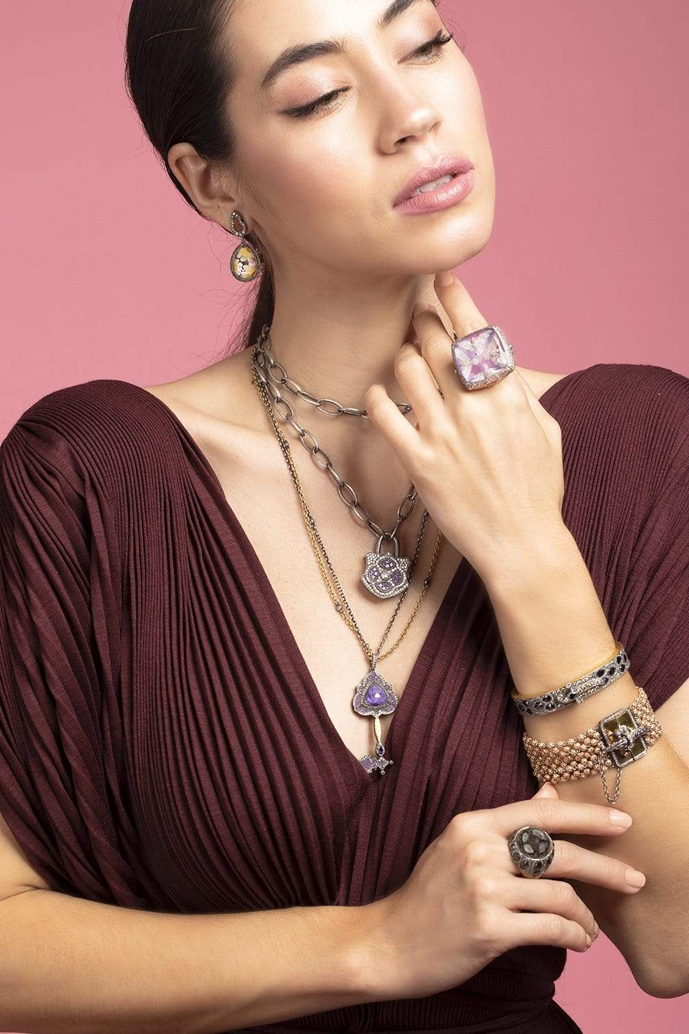 SEVAN BICAKCI-Carved Amethyst Dove Ring-YELLOW GOLD