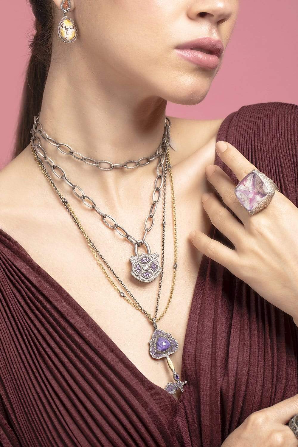 SEVAN BICAKCI-Carved Amethyst Dove Ring-YELLOW GOLD