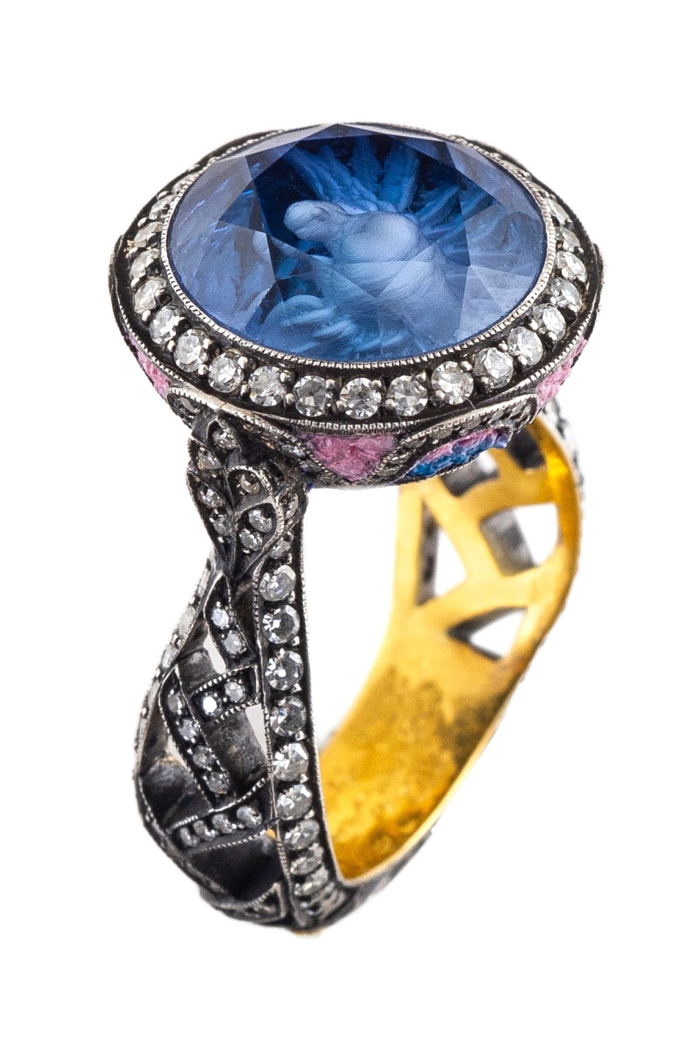 SEVAN BICAKCI-Carved Tanzanite Bird in Flight Ring-YELLOW GOLD