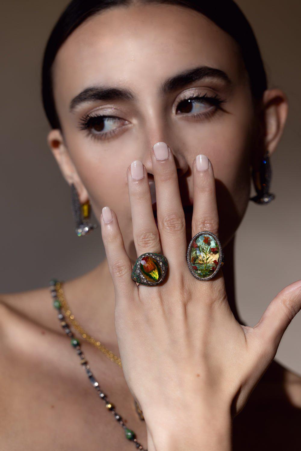 SEVAN BICAKCI-Carved Citrine Micro Mosaic Ring-YELLOW GOLD