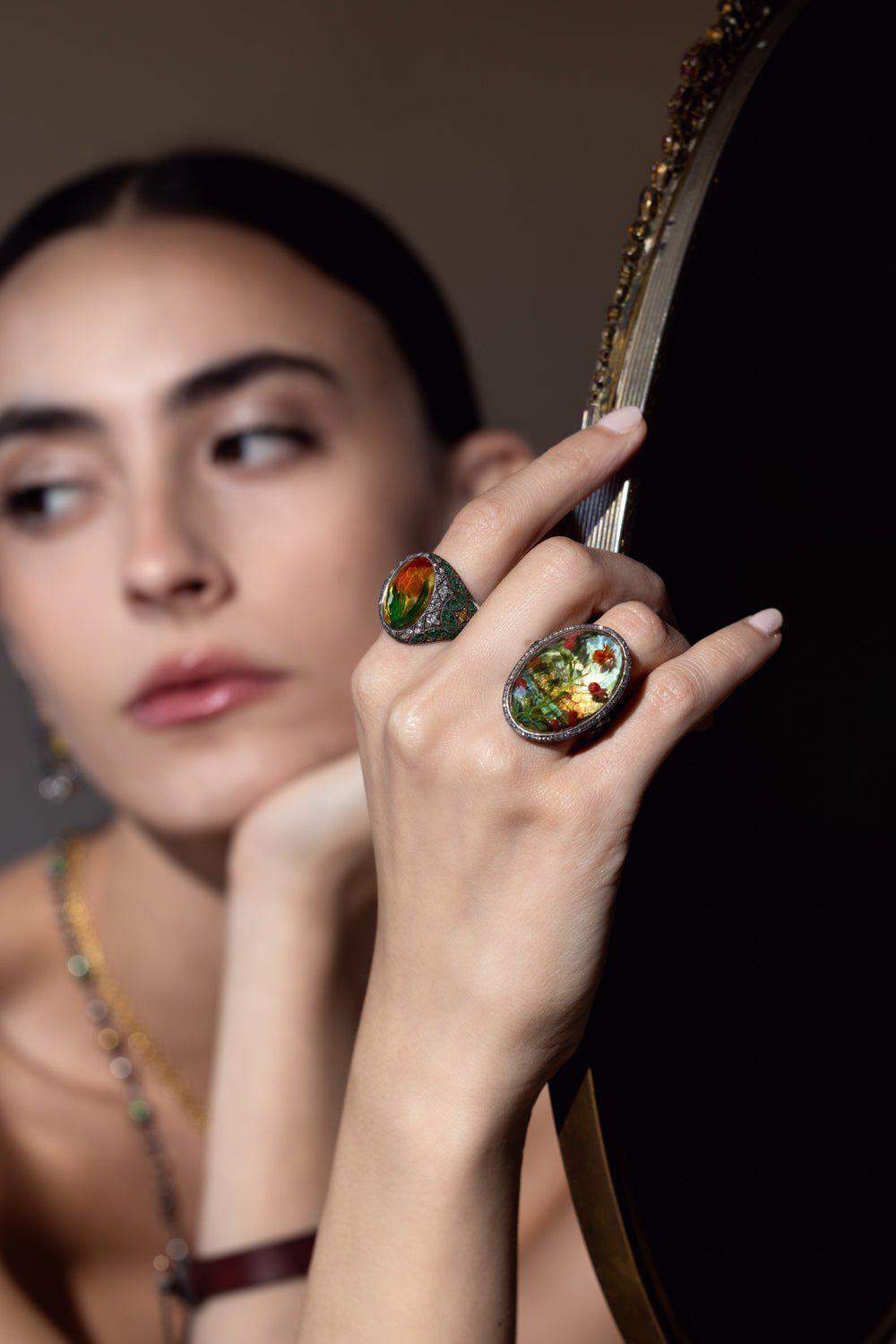 SEVAN BICAKCI-Carved Citrine Micro Mosaic Ring-YELLOW GOLD
