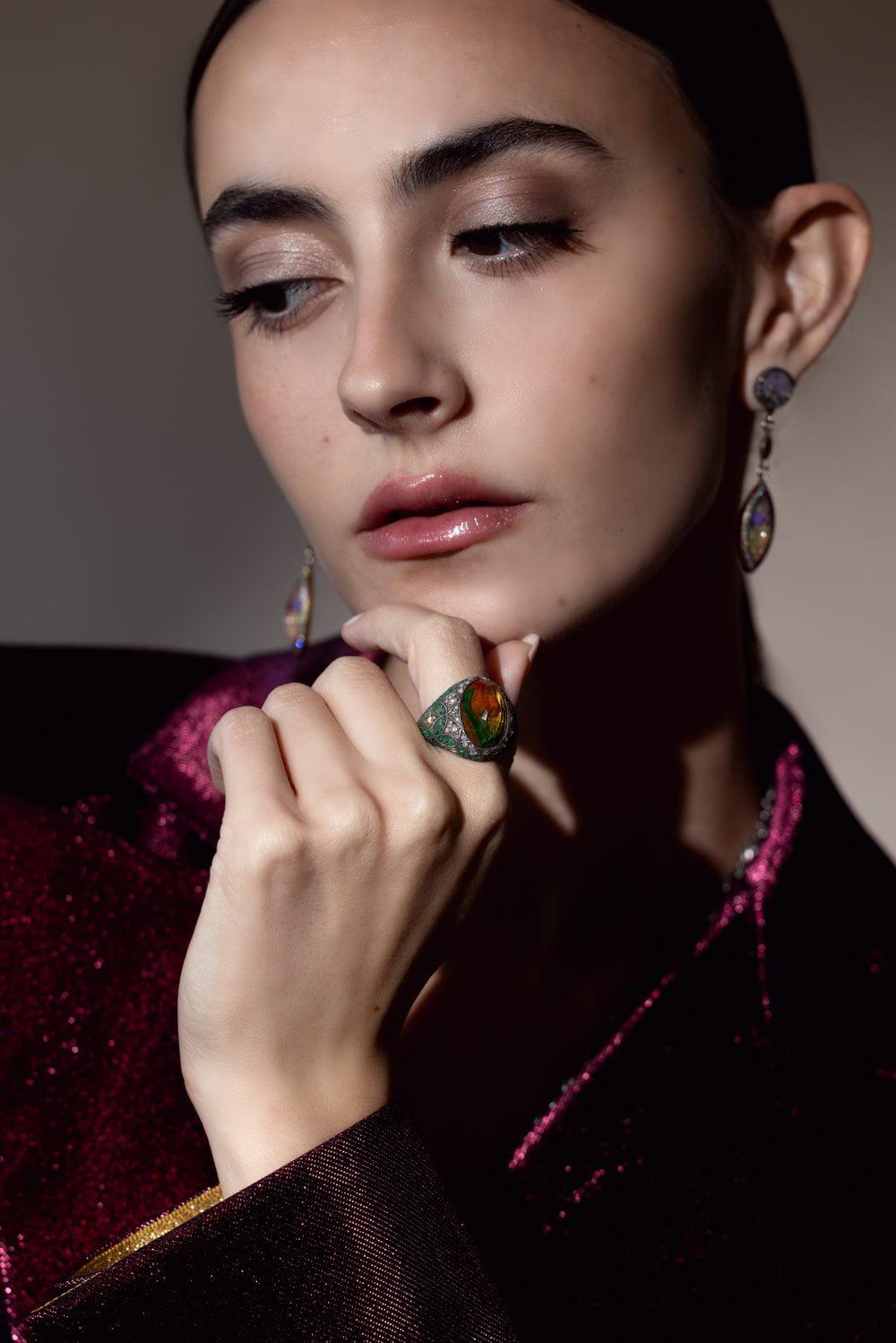 SEVAN BICAKCI-Carved Citrine Micro Mosaic Ring-YELLOW GOLD