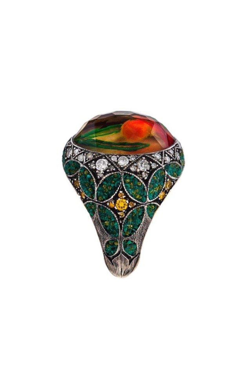 SEVAN BICAKCI-Carved Citrine Micro Mosaic Ring-YELLOW GOLD