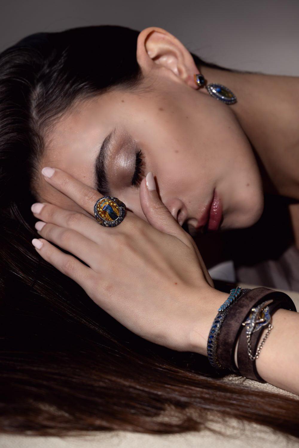 SEVAN BICAKCI-Carved Rock Quartz Peacock Ring-YELLOW GOLD