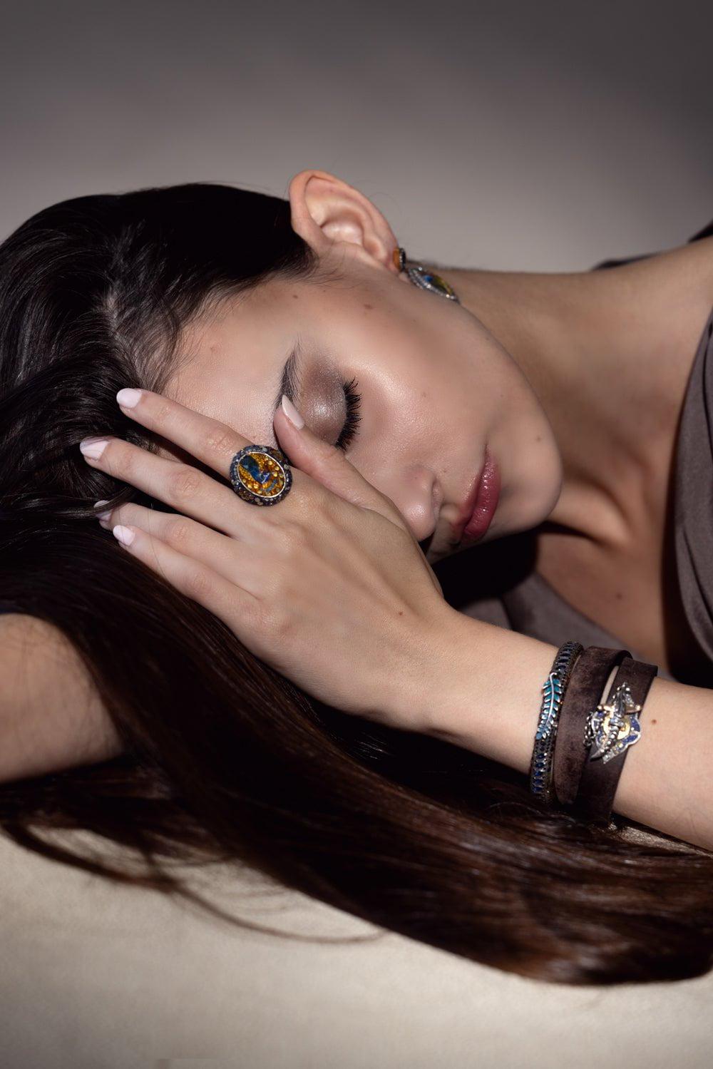 SEVAN BICAKCI-Carved Rock Quartz Peacock Ring-YELLOW GOLD