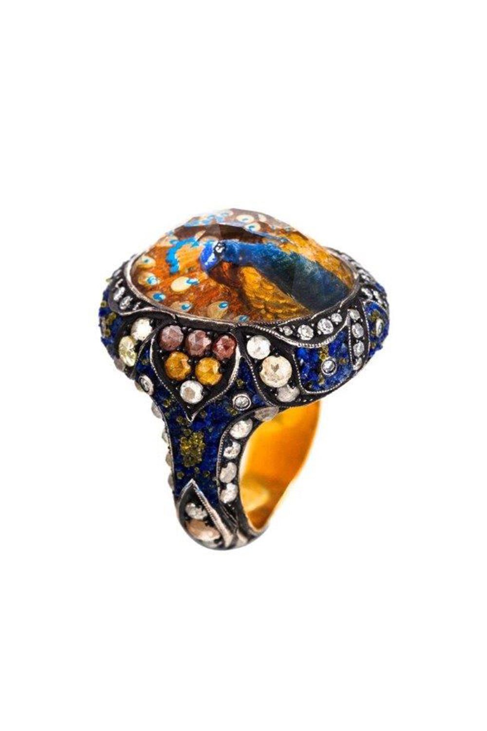 SEVAN BICAKCI-Carved Rock Quartz Peacock Ring-YELLOW GOLD
