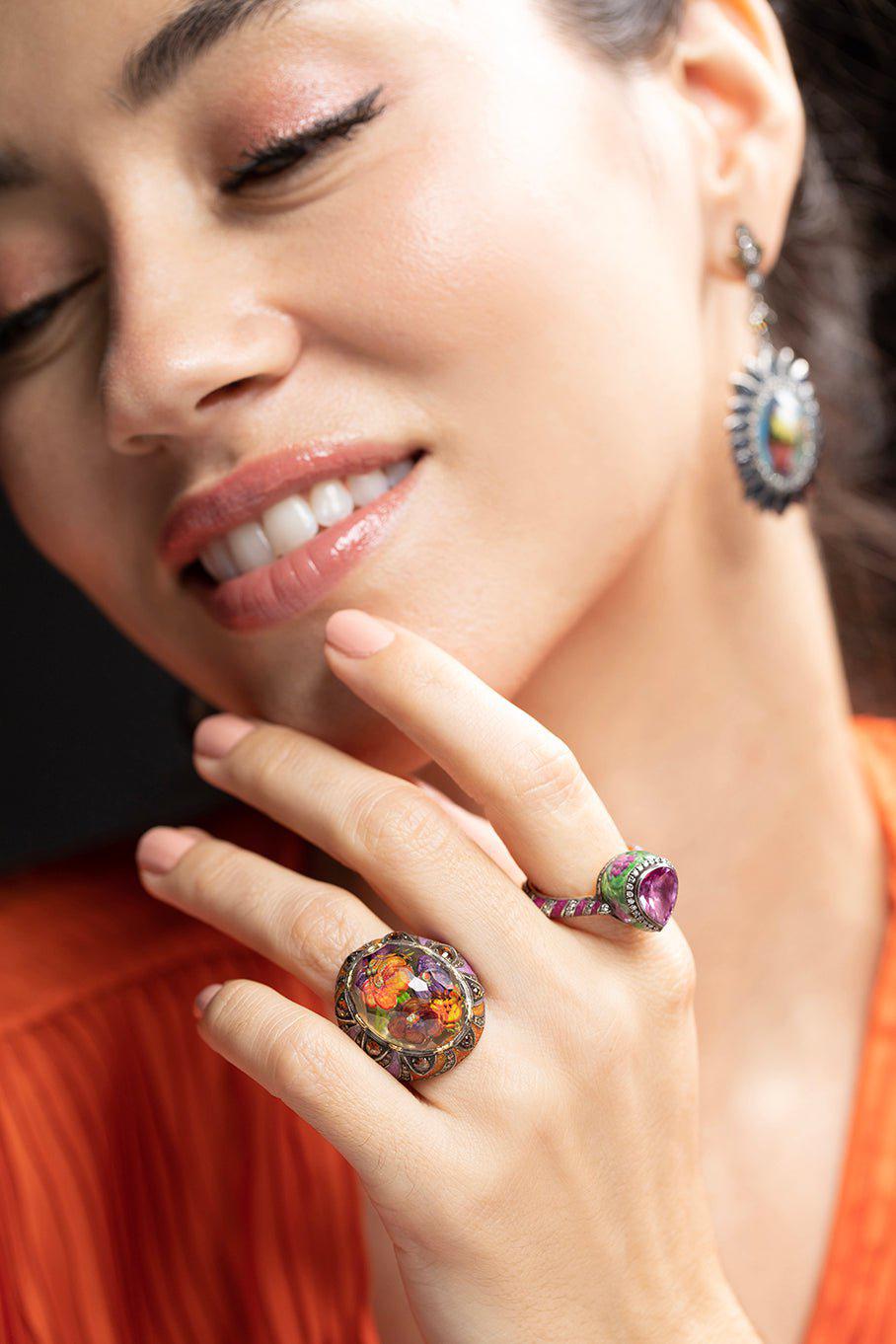 SEVAN BICAKCI-Citrine Flower Garden Ring-YELLOW GOLD