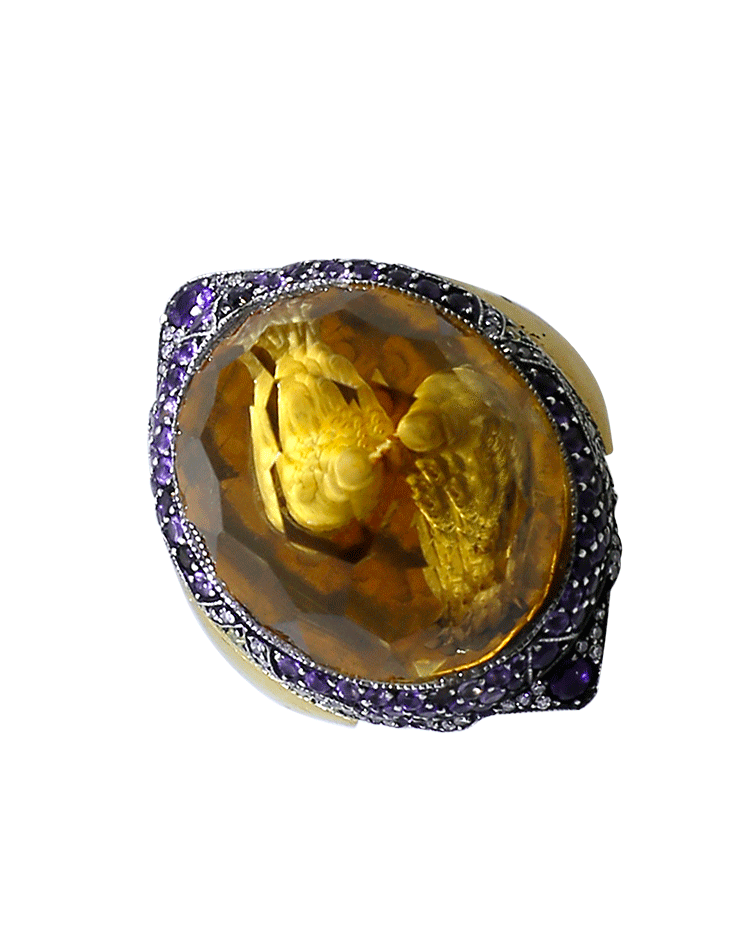 SEVAN BICAKCI-Carved Doves Ring-YELLOW GOLD