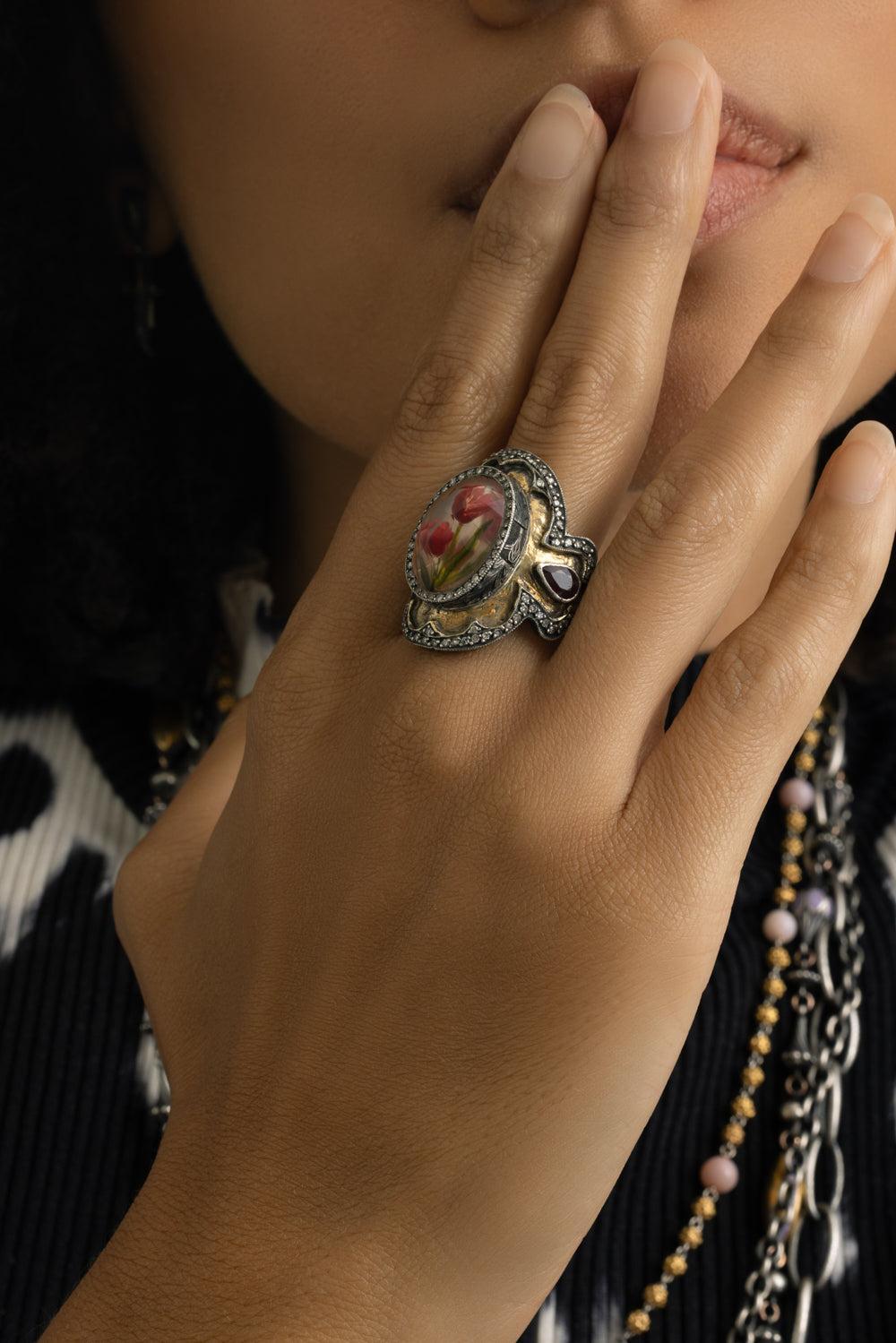 Ruby Tulip Shield Ring-YELLOW GOLD-9.253-JEWELRYFINE JEWELRING-SEVAN BICAKCI