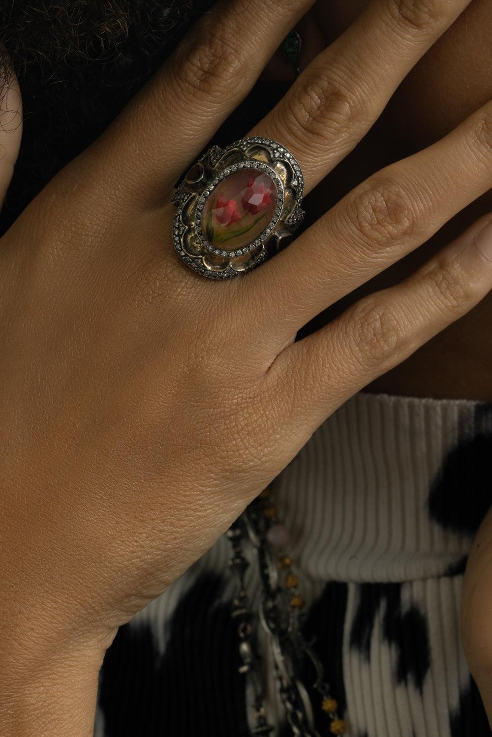 Ruby Tulip Shield Ring-YELLOW GOLD-9.253-JEWELRYFINE JEWELRING-SEVAN BICAKCI