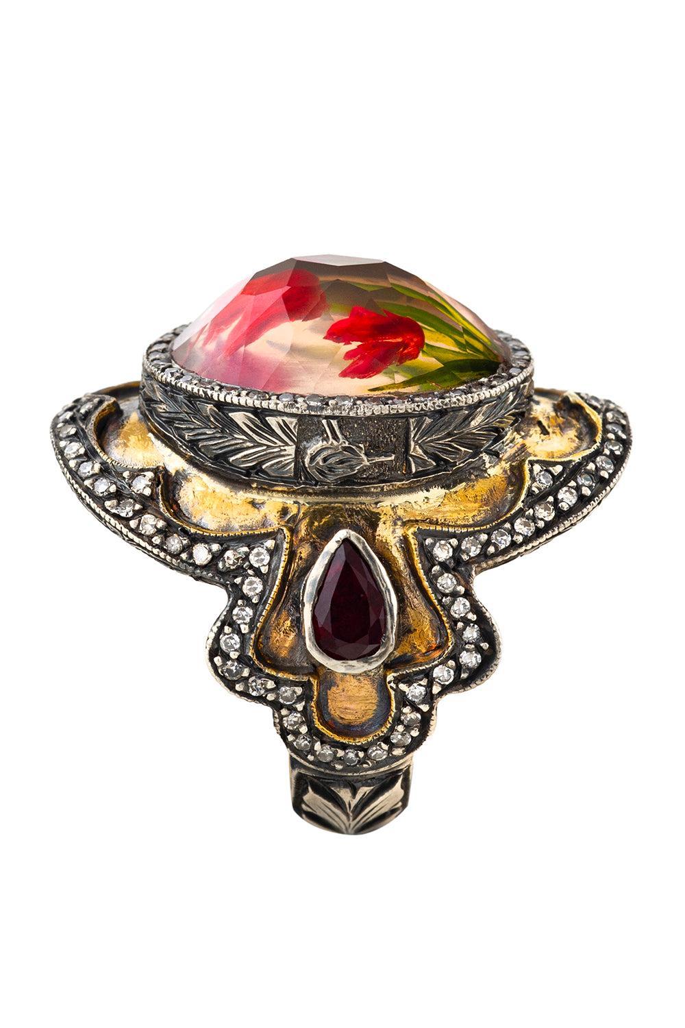 Ruby Tulip Shield Ring-YELLOW GOLD-9.253-JEWELRYFINE JEWELRING-SEVAN BICAKCI