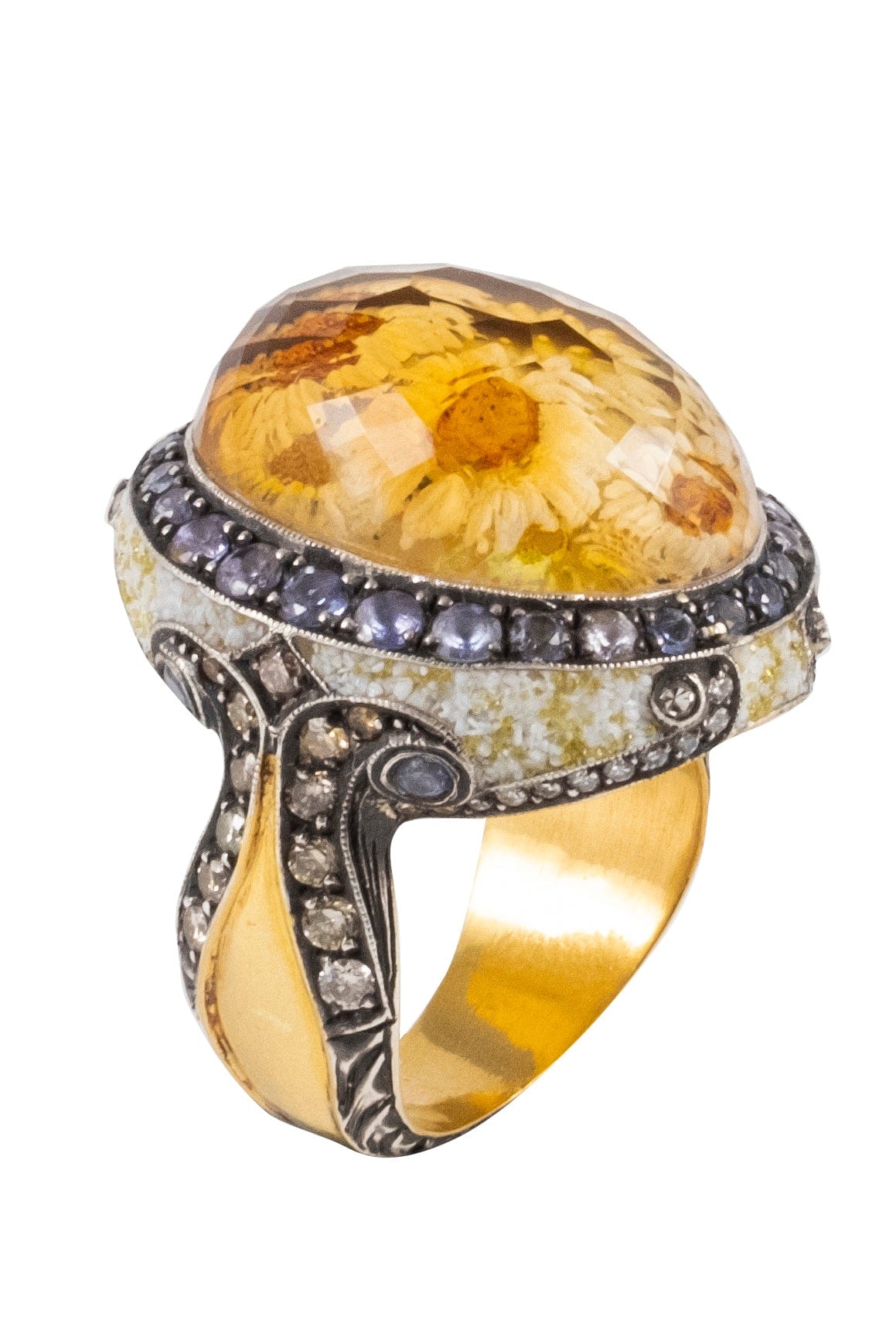 SEVAN BICAKCI-Carved Citrine Daisy Ring-YELLOW GOLD