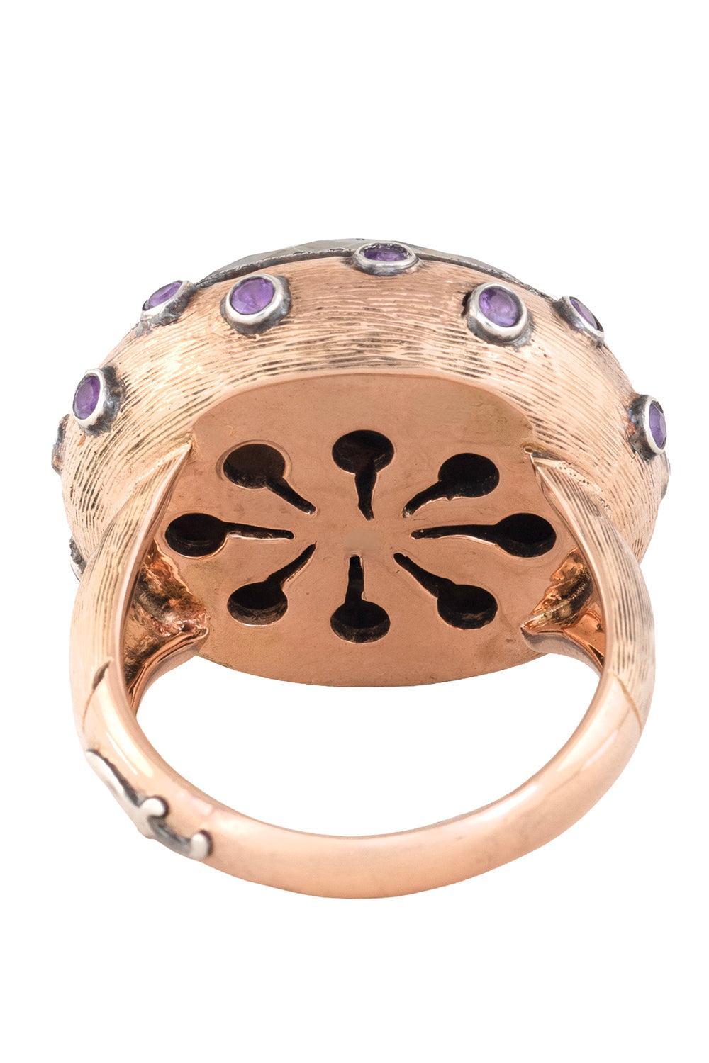 Diamond Amethyst Carved Floral Bloom Ring-YELLOW GOLD-JEWELRYFINE JEWELRING-SEVAN BICAKCI
