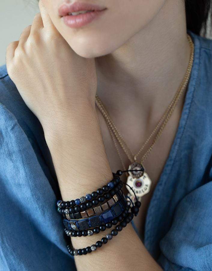 SHAMBALLA JEWELS-Blue Sapphire and Onyx Lock Bracelet-BLACK GOLD