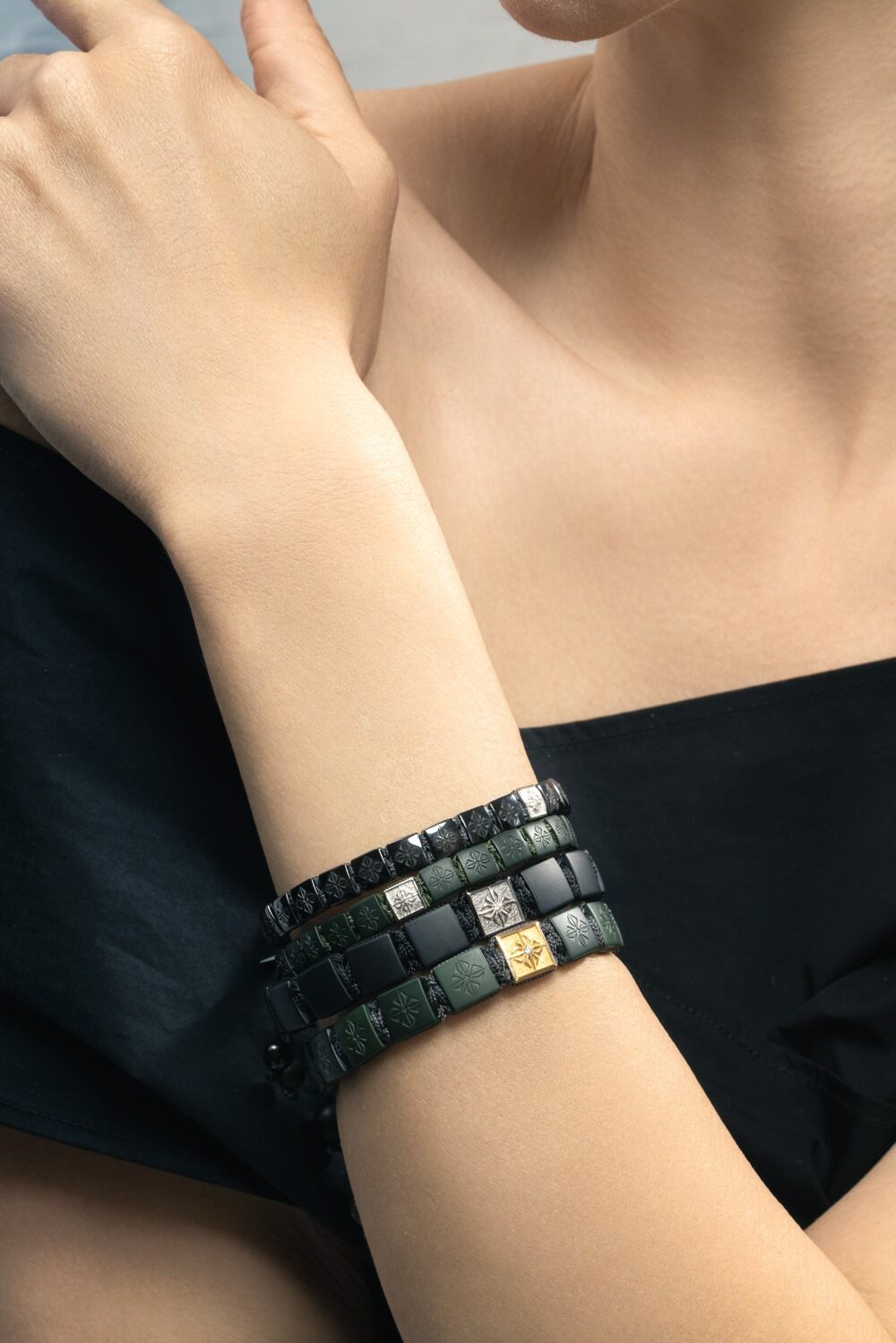 Diamond Matte Green Lock Bracelet - 10mm-WHITE GOLD-JEWELRYFINE JEWELBRACELET O-SHAMBALLA JEWELS