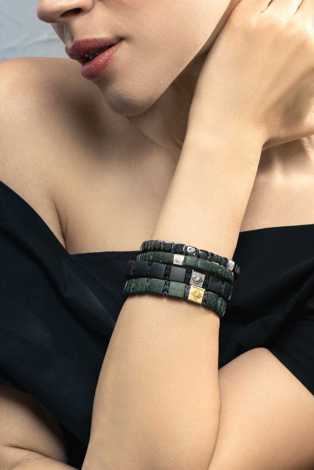Diamond Matte Green Lock Bracelet - 10mm-WHITE GOLD-JEWELRYFINE JEWELBRACELET O-SHAMBALLA JEWELS