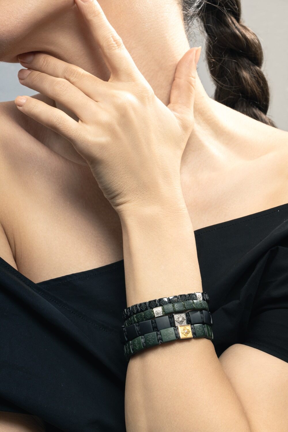 Diamond Matte Green Lock Bracelet - 10mm-WHITE GOLD-JEWELRYFINE JEWELBRACELET O-SHAMBALLA JEWELS