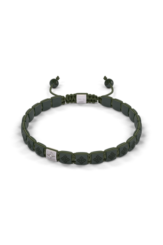 Diamond Matte Green Lock Bracelet-WHITE GOLD-JEWELRYFINE JEWELBRACELET O-SHAMBALLA JEWELS