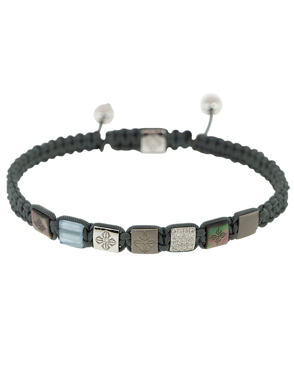 SHAMBALLA JEWELS-Mother of Pearl, Aquamarine, and Diamond Lock Bracelet-WHITE GOLD