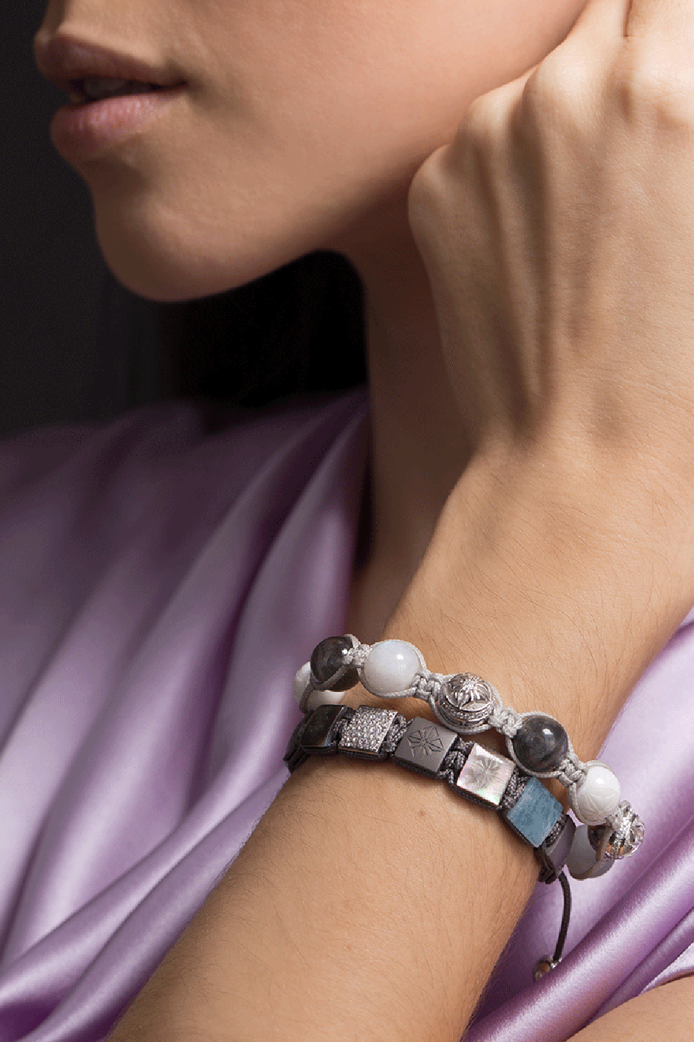 Aquamarine and Black Pearl Titanium Lock Bracelet – Marissa