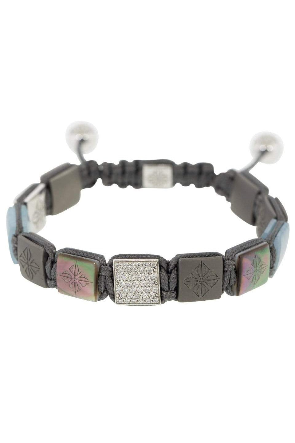 SHAMBALLA JEWELS-Aquamarine and Black Pearl Titanium Lock Bracelet-WHITE GOLD