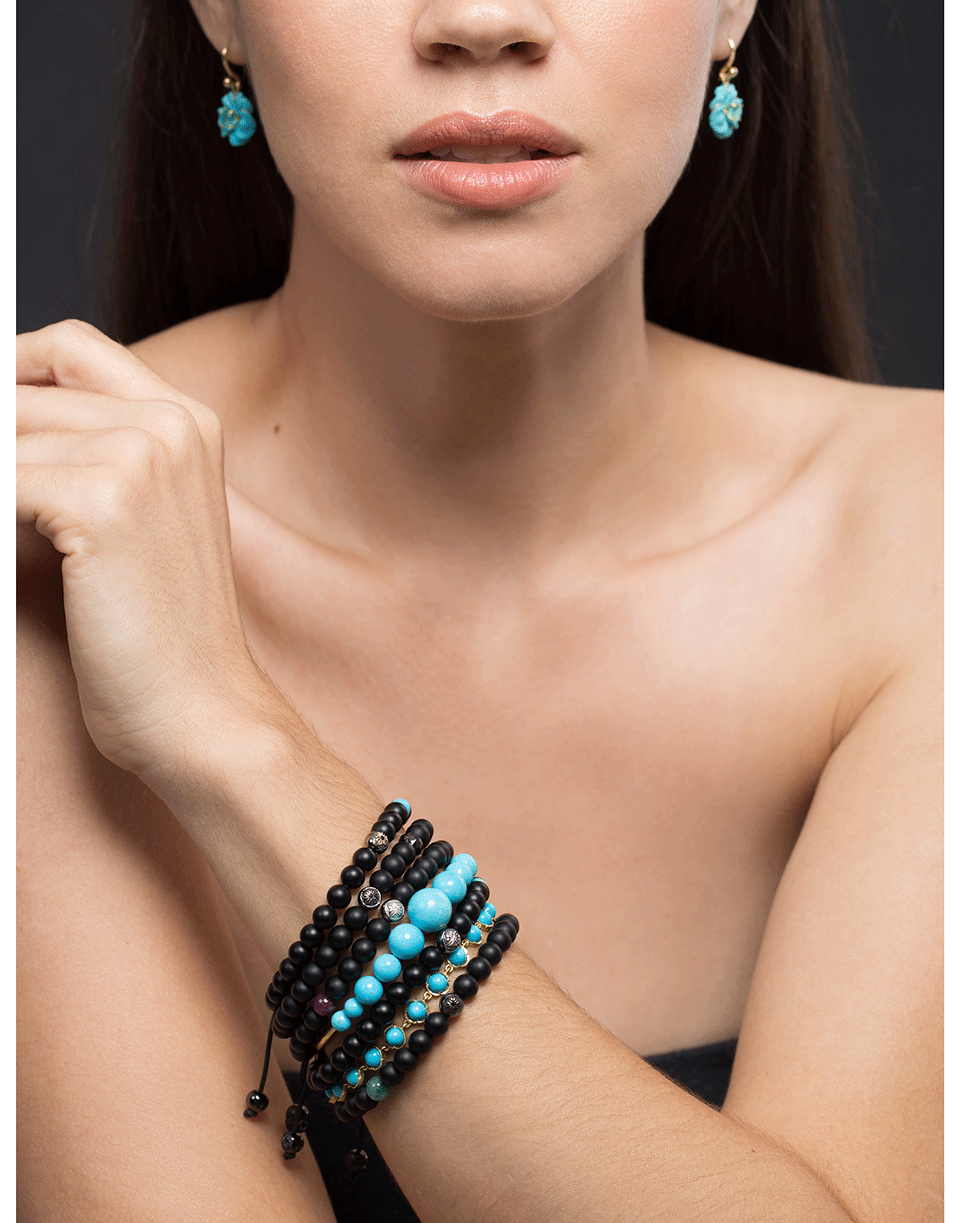 SHAMBALLA JEWELS-Ruby and Onyx Bead Bracelet-BLACK GOLD