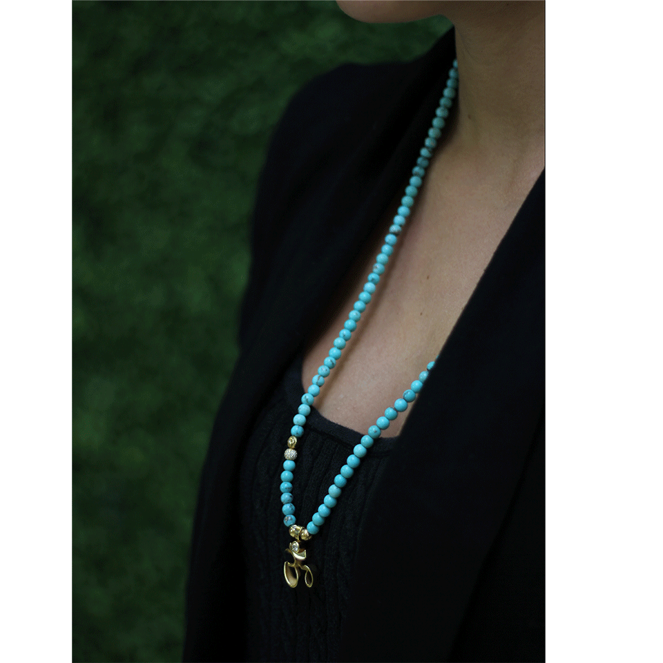SHAMBALLA JEWELS-Turquoise Ohm Necklace-YELLOW GOLD