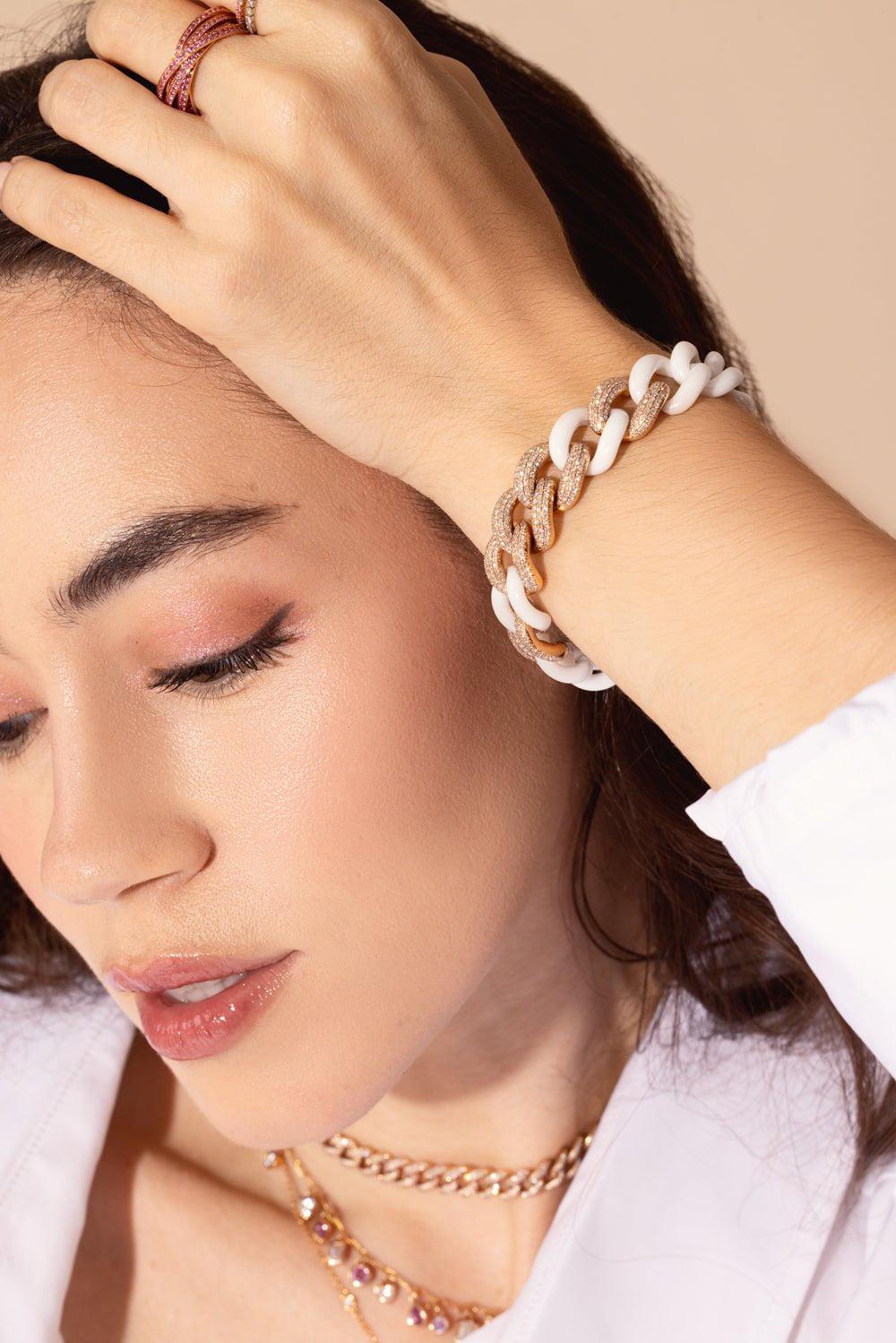 SHAY JEWELRY-5 PAVE CERAMIC JUMBO LINK BRACELET-ROSE GOLD