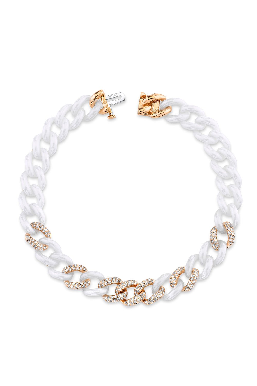 SHAY JEWELRY-7 Pave Ceramic Medium Link Bracelet-ROSE GOLD