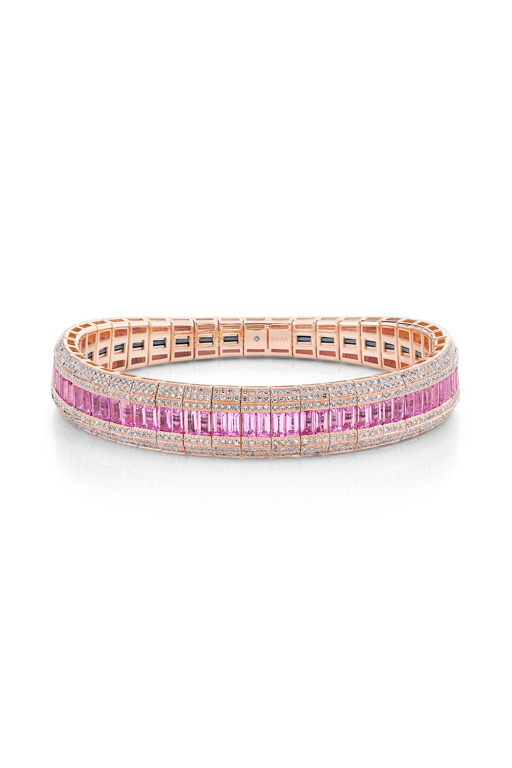 SHAY JEWELRY-PAVE DIAMOND SCALES PINK SAPPHIRE STRETCH BRACELET-ROSE GOLD