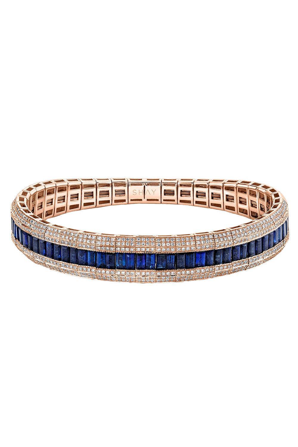 Blue Sapphire Diamond Stretch Bracelet-ROSE GOLD-JEWELRYFINE JEWELBRACELET O-SHAY JEWELRY