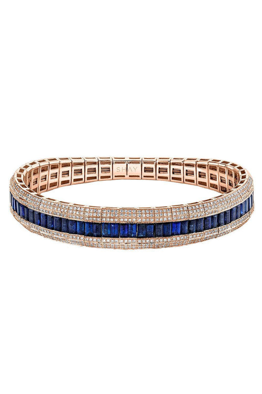 Blue Sapphire Diamond Stretch Bracelet-ROSE GOLD-JEWELRYFINE JEWELBRACELET O-SHAY JEWELRY