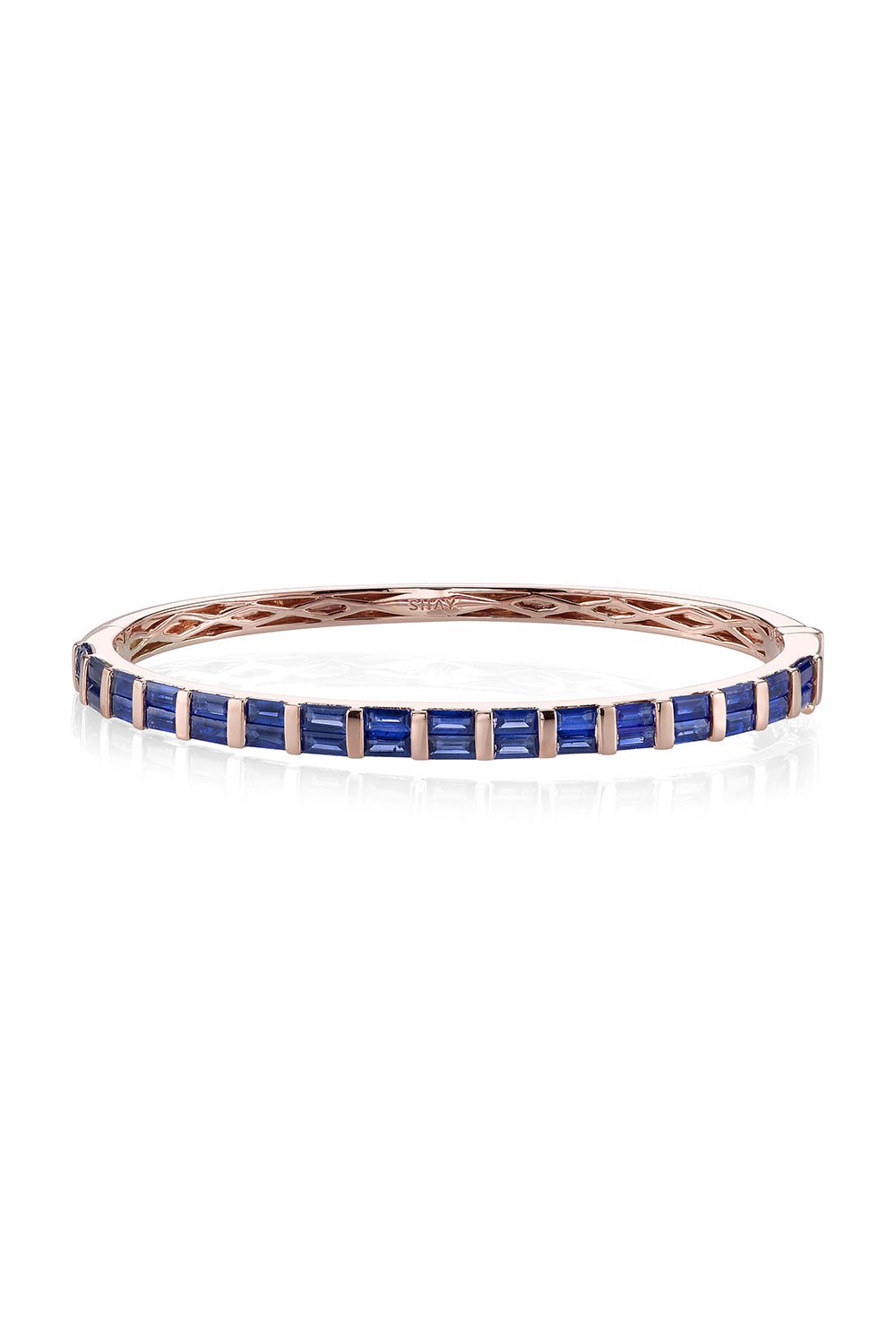 SHAY JEWELRY-Half Baguette Blue Sapphire Bangle-ROSE GOLD