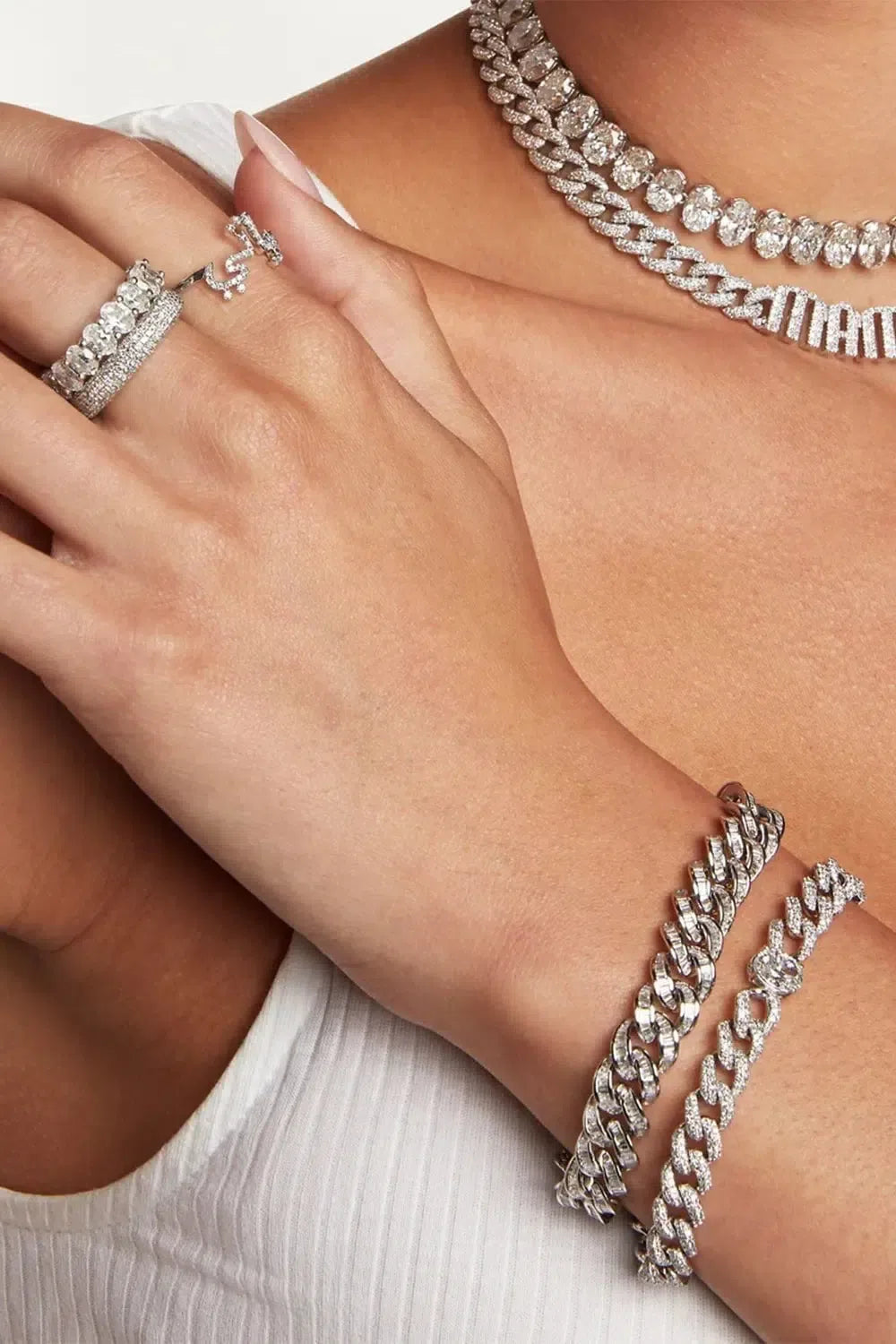 SHAY JEWELRY-DIAMOND BAGUETTE ESSENTIAL LINK BRACELET-WHITE GOLD