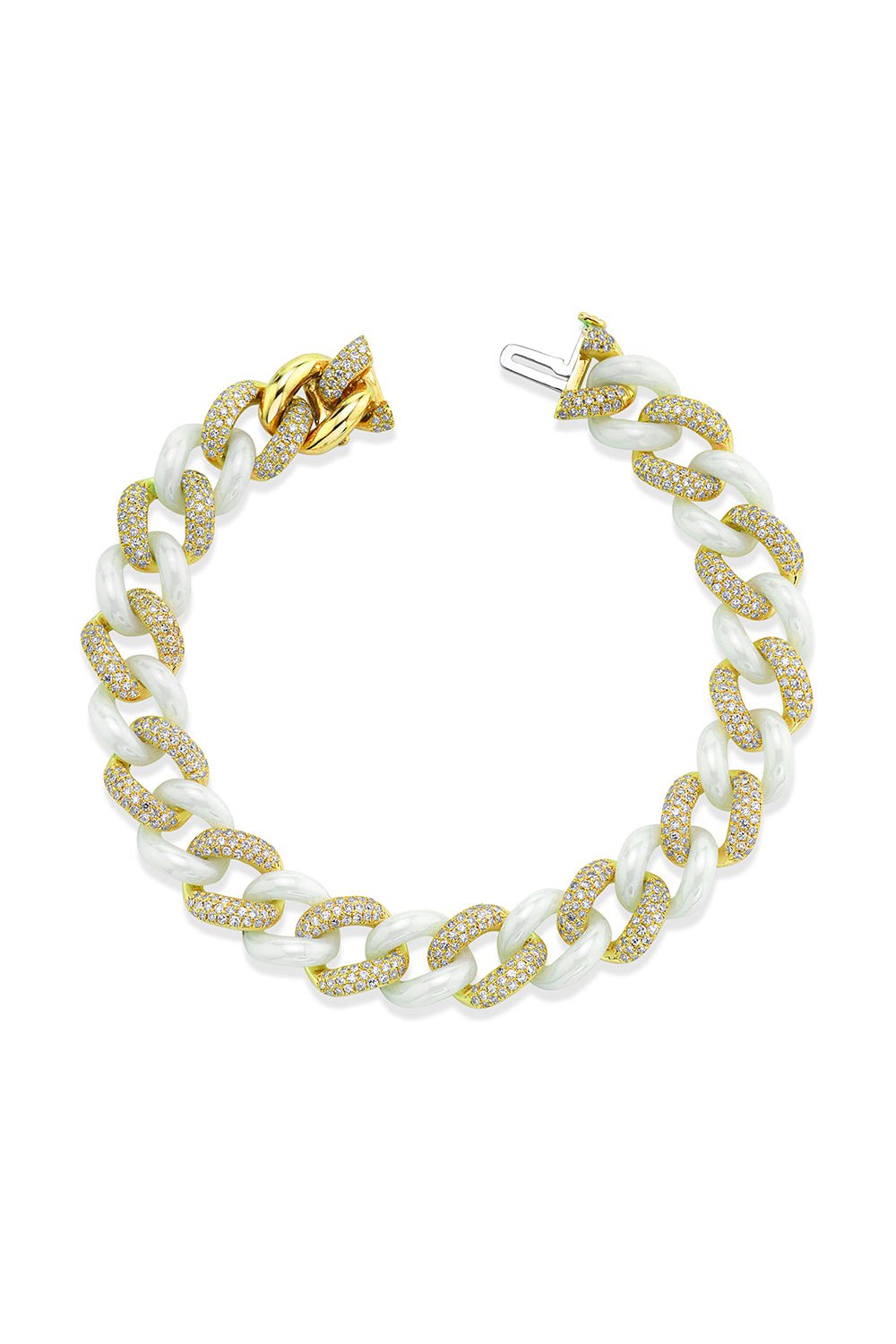 SHAY JEWELRY-ALTERNATING PAVE CERAMIC ESSENTIAL LINK BRACELET-YELLOW GOLD