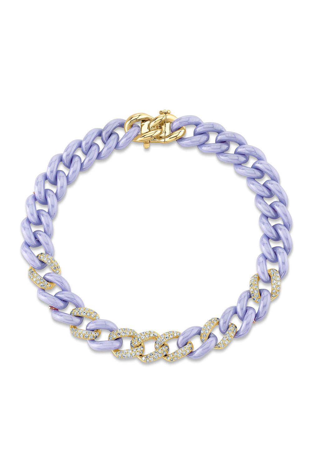 SHAY JEWELRY-DIAMOND 7 PAVE LAVENDER CERAMIC MEDIUM LINK BRACELET-YELLOW GOLD