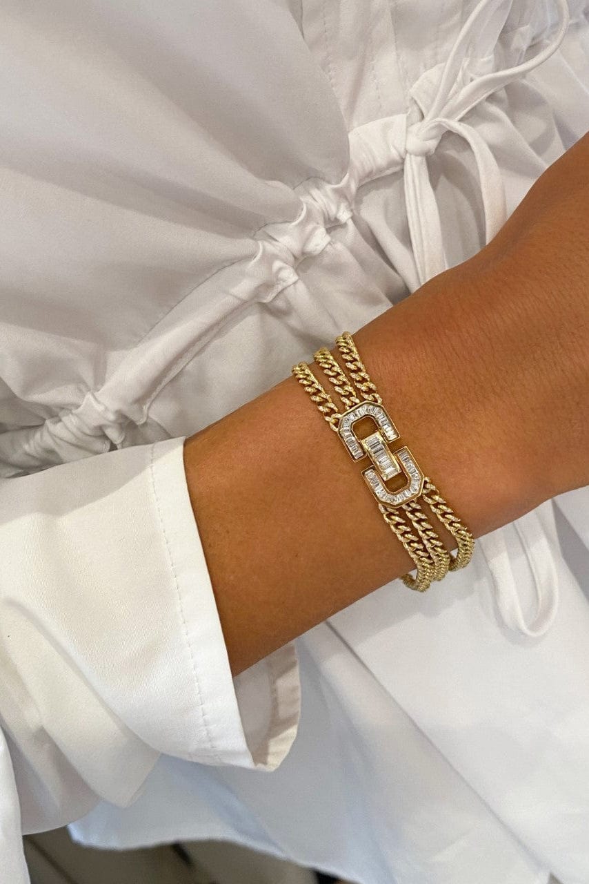 SHAY JEWELRY-Diamond Deco Lock Link Triple Bracelet-YELLOW GOLD