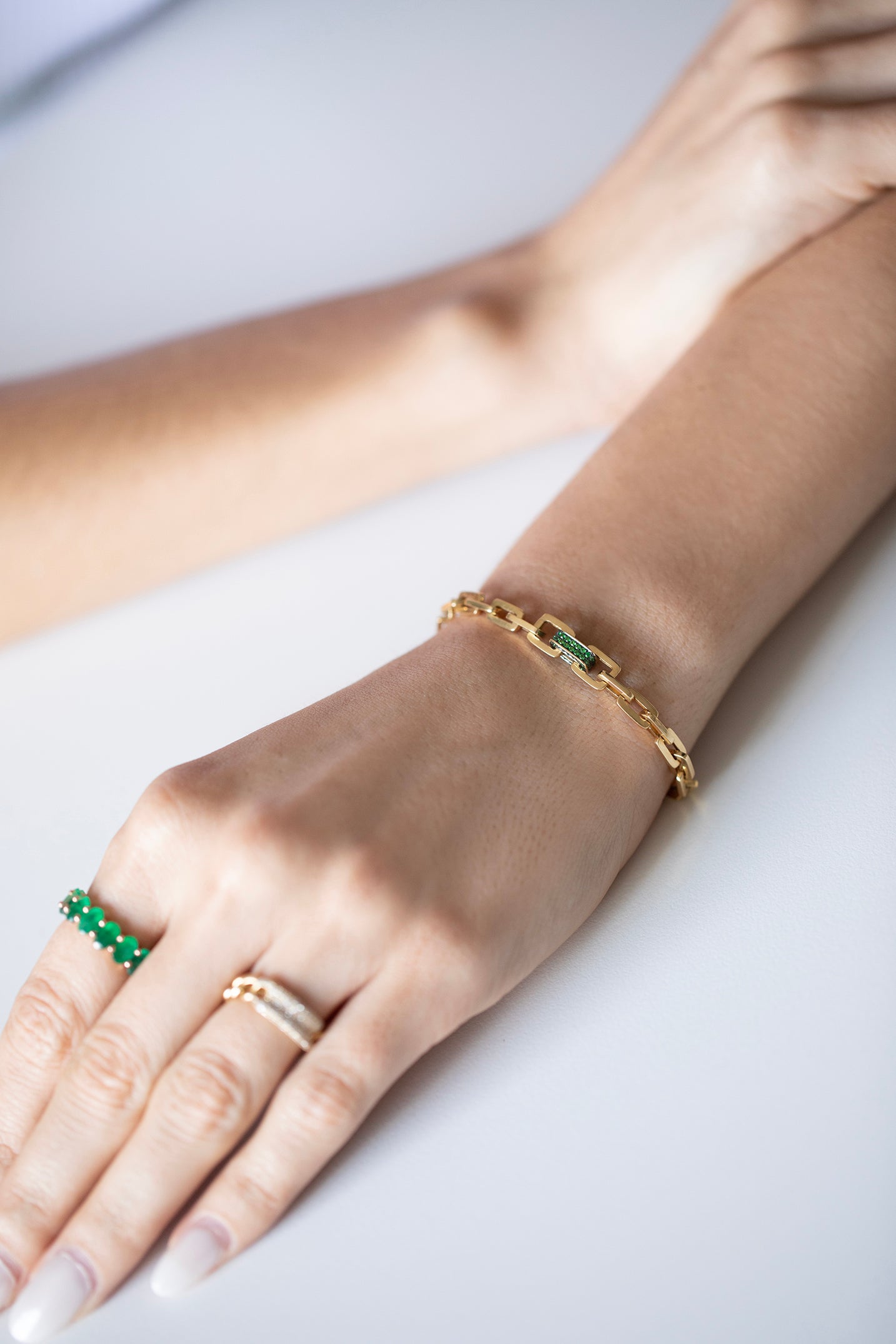 SHAY JEWELRY-Green Garnet Mini Deco Link Bracelet-YELLOW GOLD