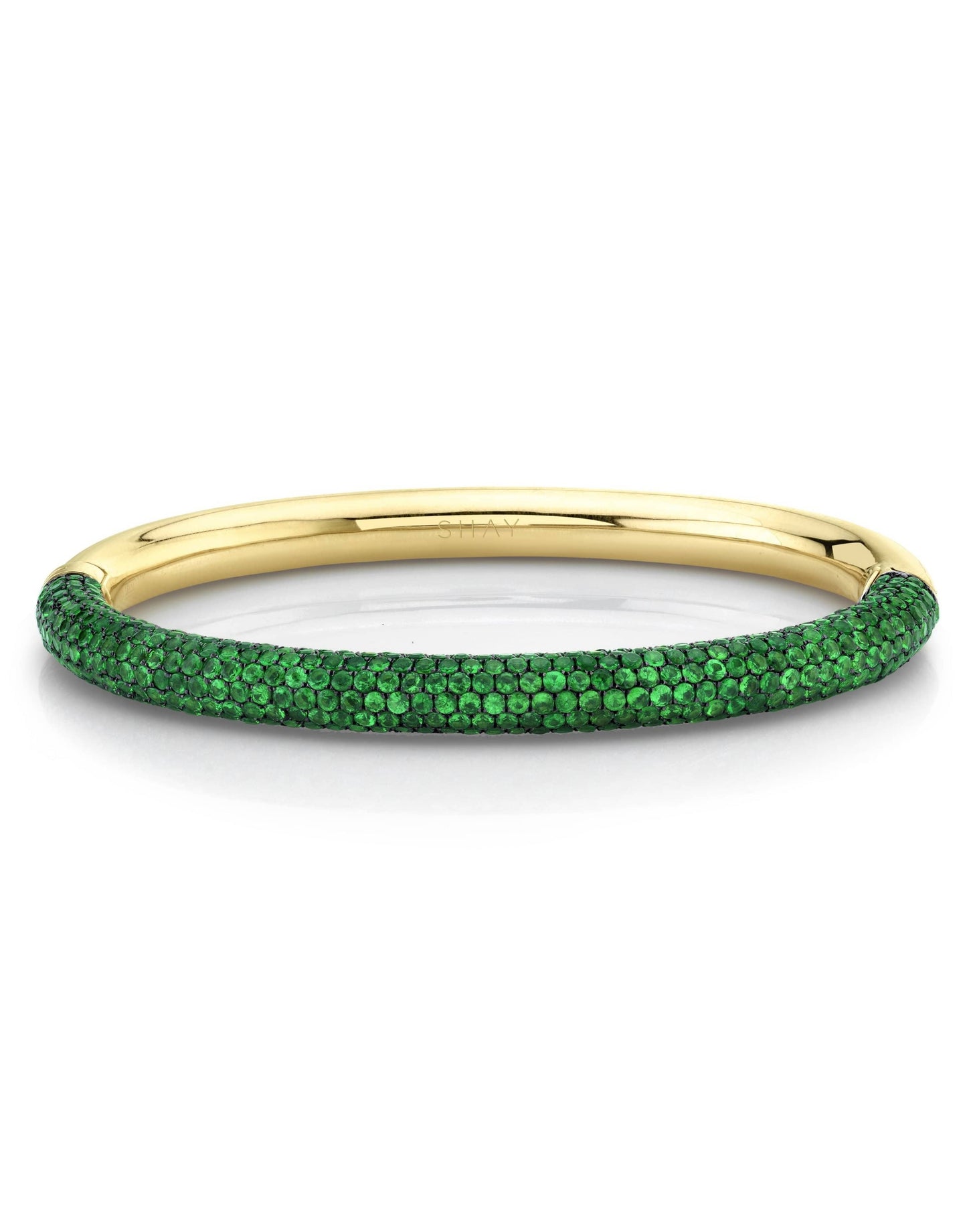 SHAY JEWELRY-Green Garnet Pave Micro Bangle-YELLOW GOLD