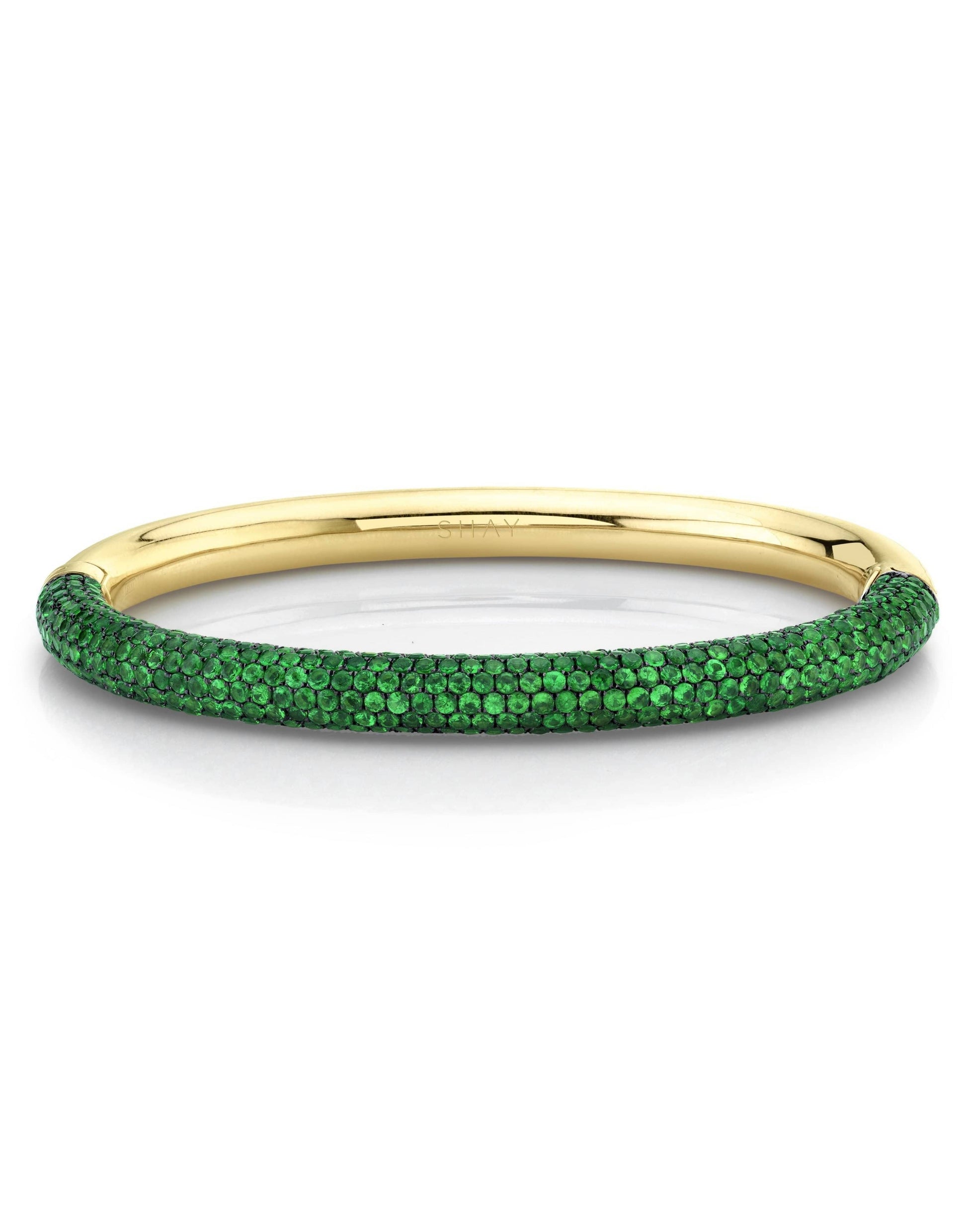SHAY JEWELRY-Green Garnet Pave Micro Bangle-YELLOW GOLD
