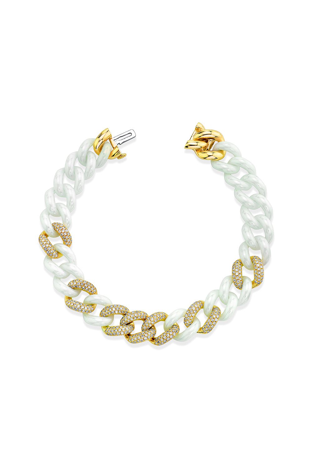 SHAY JEWELRY-Pave White Ceramic Essential Link Bracelet-YELLOW GOLD