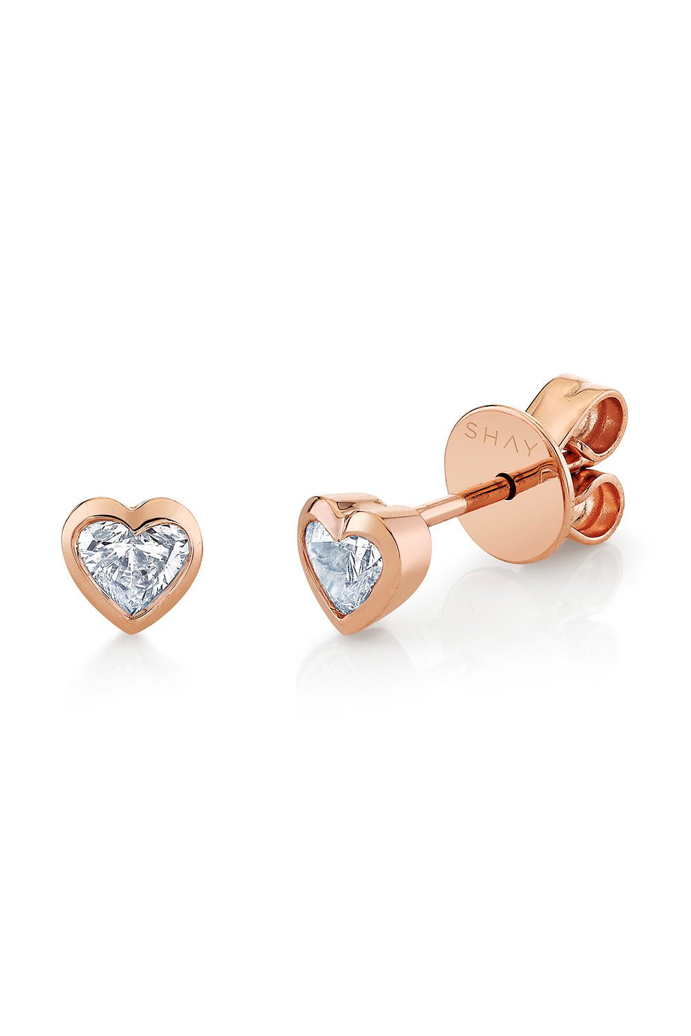 SHAY JEWELRY-Diamond Bezel Baby Heart Stud Earrings-ROSE GOLD