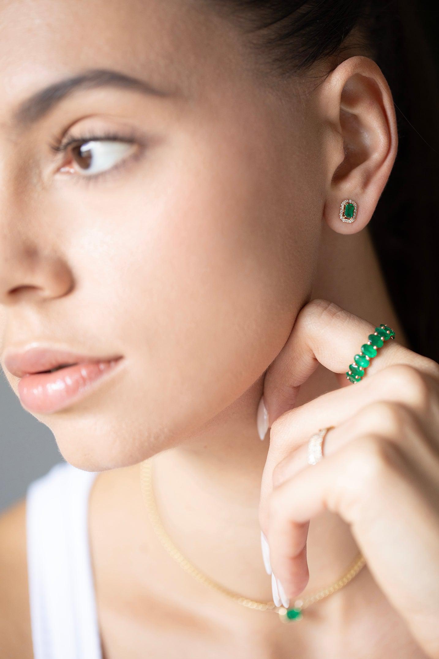 SHAY JEWELRY-Diamond Halo Emerald Studs-ROSE GOLD