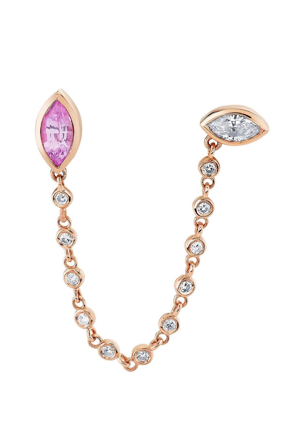 Pink Sapphire Diamond Duo Chain Stud Earring-ROSE GOLD-JEWELRYFINE JEWELEARRING-SHAY JEWELRY