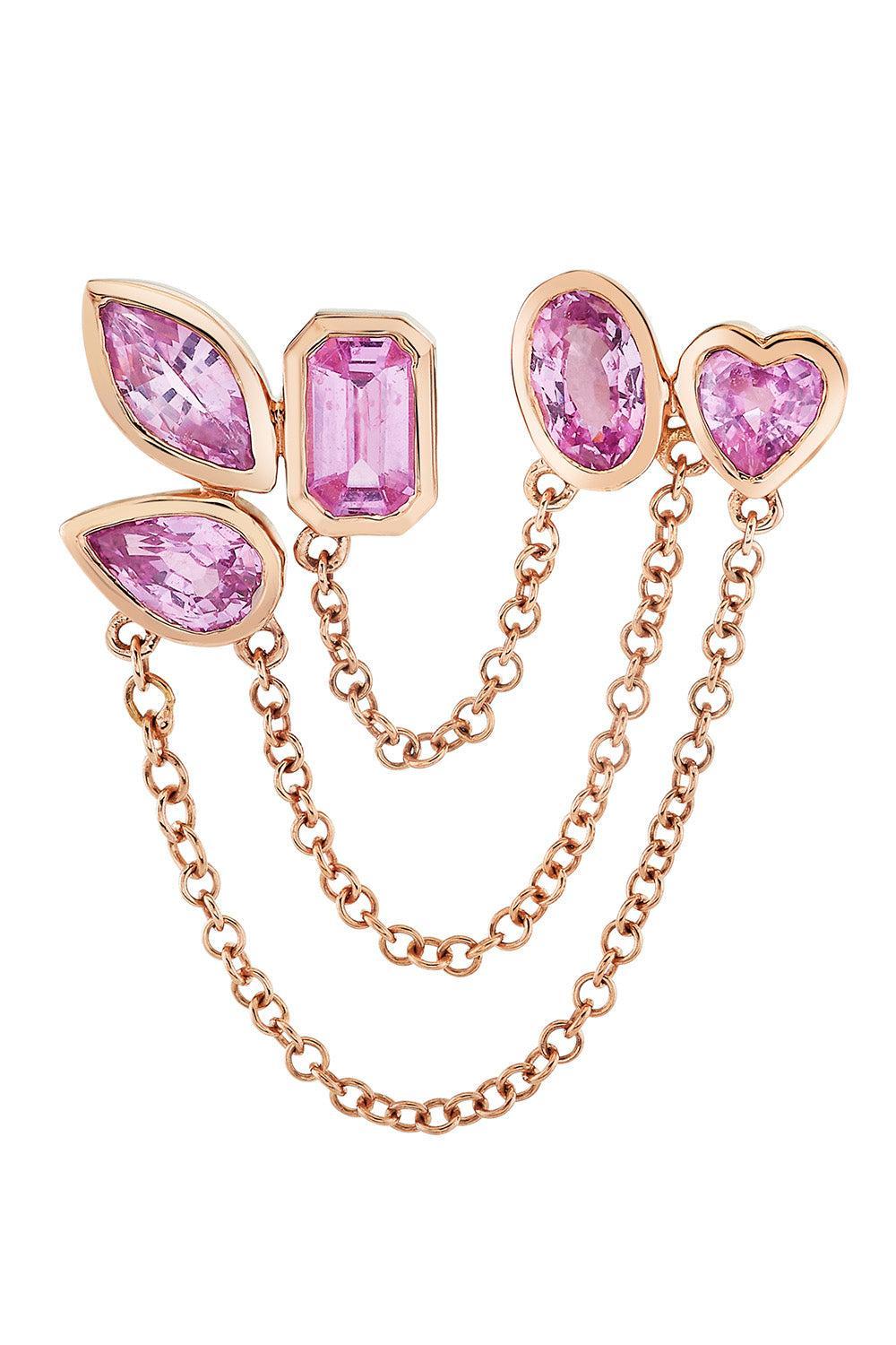 Pink Sapphire Duo Chain Link Stud Earring-ROSE GOLD-JEWELRYFINE JEWELEARRING-SHAY JEWELRY