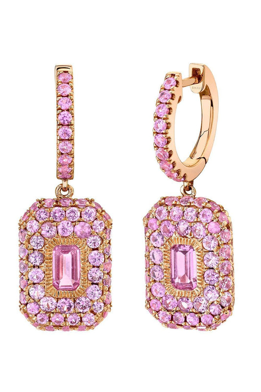 Pink Sapphire Pave Baguette Drop Earrings-ROSE GOLD-JEWELRYFINE JEWELEARRING-SHAY JEWELRY